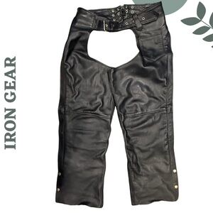 Iron Gear Men’s Leather Motorcycle Chaps – Size L – Adjustable – Black